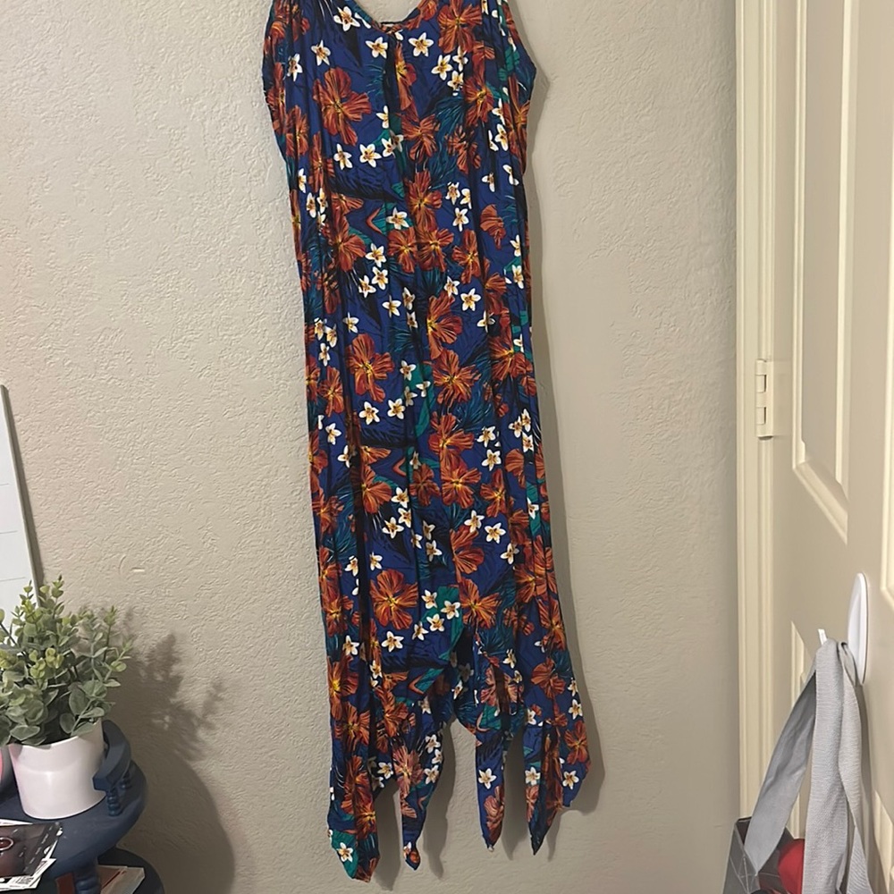 Lol sundress really cutie blue with, tropical orange flowers